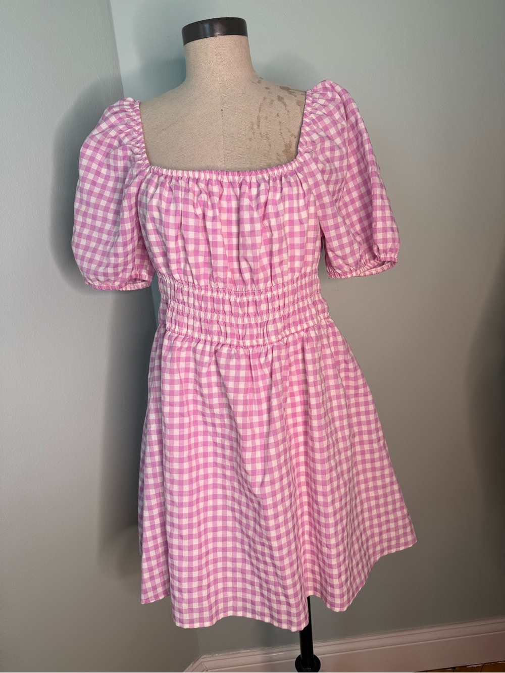BP. Nordstrom Pink Gingham Smocked Off-Shoulder Mini Dress - Size L